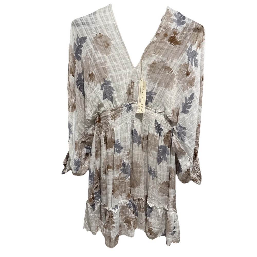 Lovestitch Relaxed Floral Dress Sz Sm V-Neck Long‎ Sleeve Open Back Boho Concert